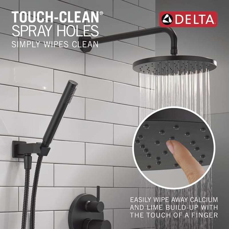 Delta Modern 14 Series Round Rain Shower System Faucet Set, Rainfall Matte Black Shower Head and Handle Set, Valve Trim Kit, 10 Inch, Matte Black 342702-BL - Image 5