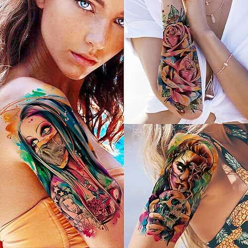 66 Sheets Watercolor Temporary Tattoos For Men Women Forearm Shoulder Legs Body Arm, 12 Sheets Long Lasting Lion Tiger Wolf Dragon Ealge Fake Tattoo Sleeve Adults, 54 Sheets Groovy Small Tatoos Kids - Image 4