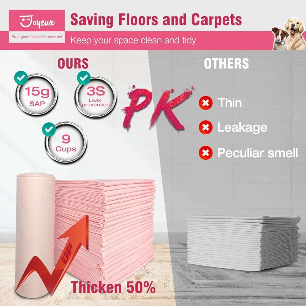 Joyeux Extra Large Puppy Pads, Super Absorbent, Ultra Leak-Proof, Quick Dry - 31.5" x 35.4" Pee Pads for Dogs - Dog Pads for Potty Training, 40 Count, Unscented, Pink, XXL - Image 5