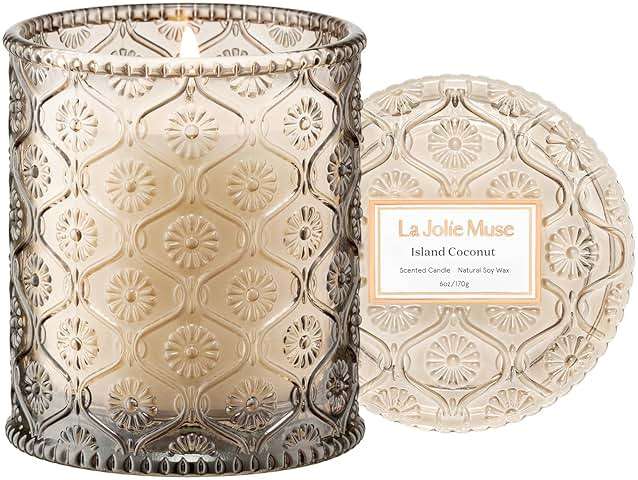 LA JOLIE MUSE Island Coconut Scented Candle – Coconut, Peach & Vanilla | 6oz Luxury Soy Candle | 40 Hours Clean Burn| Gift-Ready for Hosts & Gatherings | Elegant Home Décor - Image 1