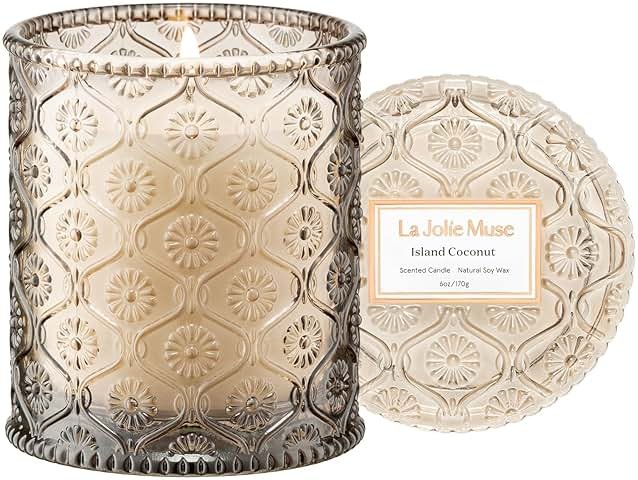 LA JOLIE MUSE Island Coconut Scented Candle – Coconut, Peach & Vanilla | 6oz Luxury Soy Candle | 40 Hours Clean Burn| Gift-Ready for Hosts & Gatherings | Elegant Home Décor - Product Image