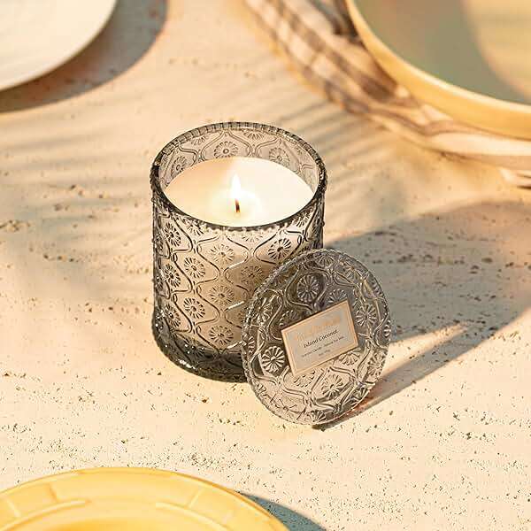LA JOLIE MUSE Island Coconut Scented Candle – Coconut, Peach & Vanilla | 6oz Luxury Soy Candle | 40 Hours Clean Burn| Gift-Ready for Hosts & Gatherings | Elegant Home Décor - Image 3