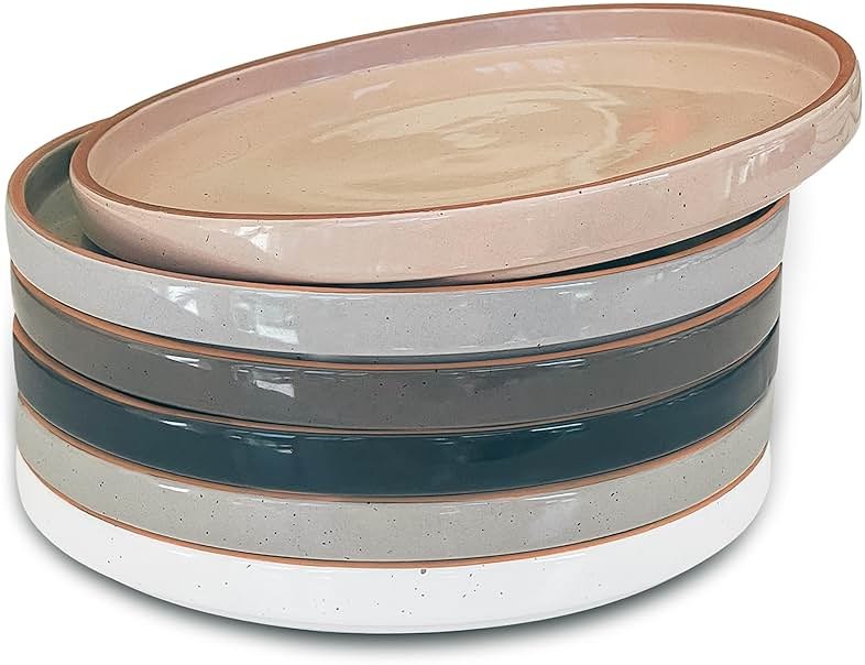 Mora Ceramic Flat Plates Set of 6-8 in - The Dessert, Salad, Appetizer, Small Lunch, etc Plate. Microwave, Oven, and Dishwasher Safe, Scratch Resistant. Kitchen Porcelain Dish - Neutrals - Product Image