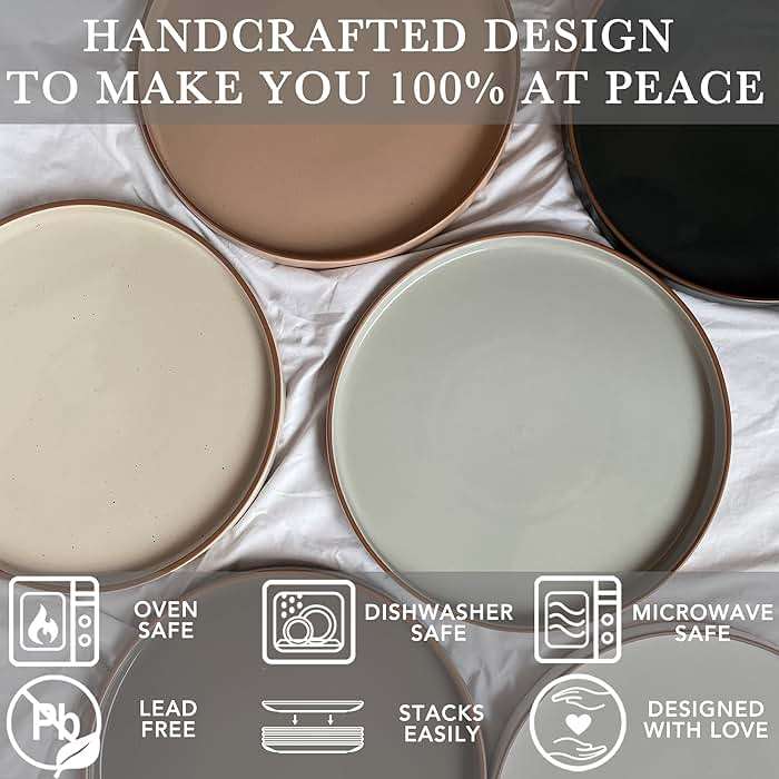 Mora Ceramic Flat Plates Set of 6-8 in - The Dessert, Salad, Appetizer, Small Lunch, etc Plate. Microwave, Oven, and Dishwasher Safe, Scratch Resistant. Kitchen Porcelain Dish - Neutrals - Image 5