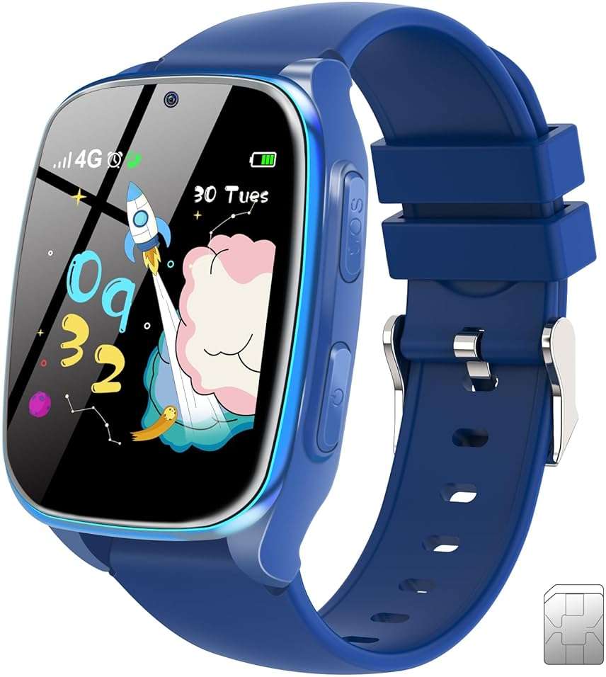 4G Kids Smartwatch Phone-Smart Cell Phone Watch for Boys Girls Ages 4-12 with Call, SOS, Parental Controls, Games, Camera, Alarm, Video, Music Children's Smart Watch Gift (Includes SIM Card)Dark Blue - Image 1
