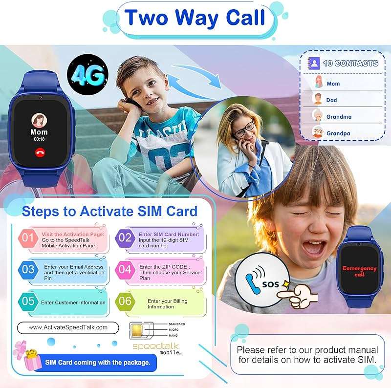 4G Kids Smartwatch Phone-Smart Cell Phone Watch for Boys Girls Ages 4-12 with Call, SOS, Parental Controls, Games, Camera, Alarm, Video, Music Children's Smart Watch Gift (Includes SIM Card)Dark Blue - Image 2
