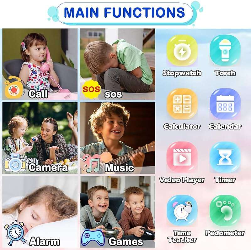 4G Kids Smartwatch Phone-Smart Cell Phone Watch for Boys Girls Ages 4-12 with Call, SOS, Parental Controls, Games, Camera, Alarm, Video, Music Children's Smart Watch Gift (Includes SIM Card)Dark Blue - Image 3