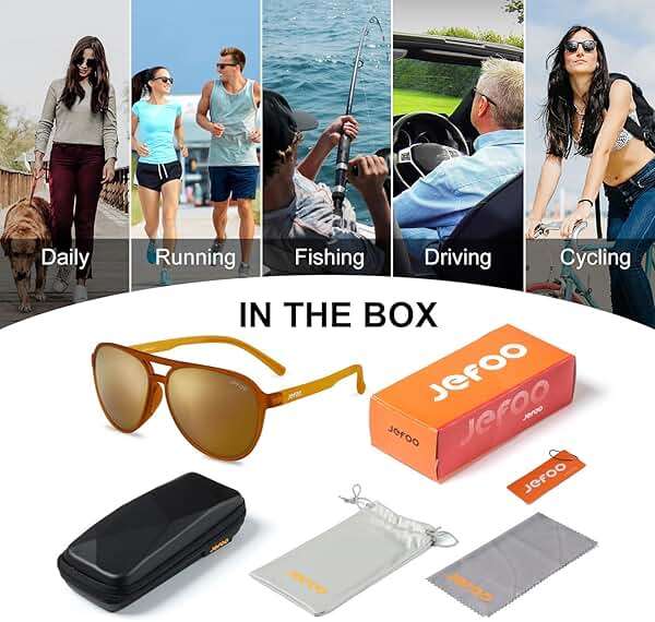 Jefoo Polarized Aviator Sunglasses for Women Men Retro Trendy Sports Sunglasses for Outdoor UV400 Protection - Image 8