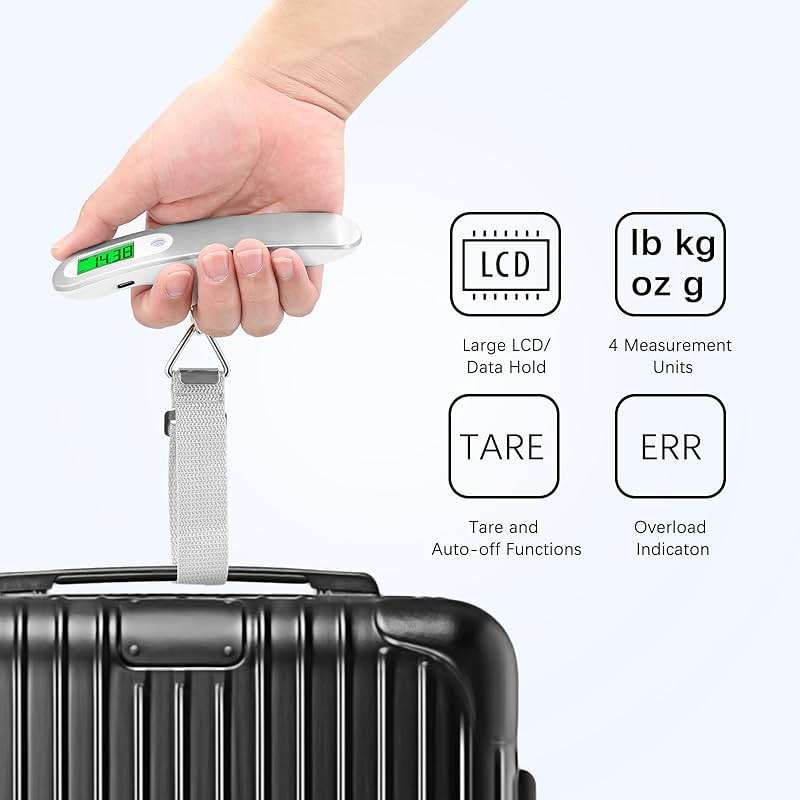 FEBHBRQ Rechargeable Luggage Scale with Strap & Type-C Port - Portable, Digital, High-Precision, and Ideal for Backpacks, Suitcases, and Carry-Ons - Up to 110lb/50kg Capacity -Strap, Silver - Image 3
