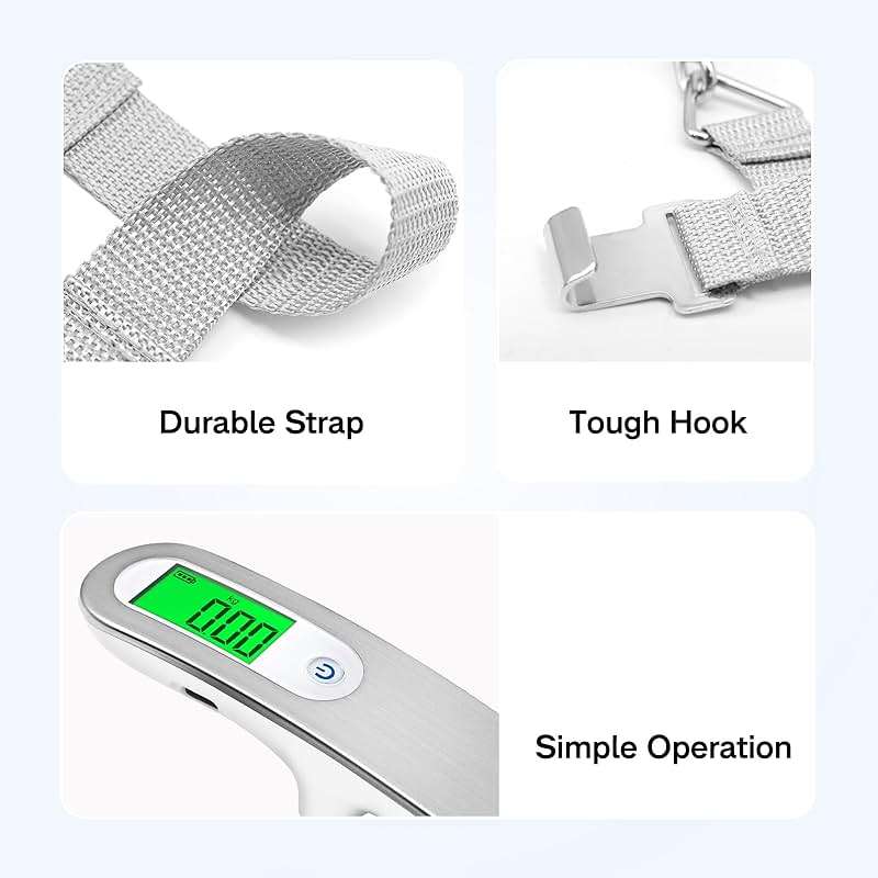 FEBHBRQ Rechargeable Luggage Scale with Strap & Type-C Port - Portable, Digital, High-Precision, and Ideal for Backpacks, Suitcases, and Carry-Ons - Up to 110lb/50kg Capacity -Strap, Silver - Image 6