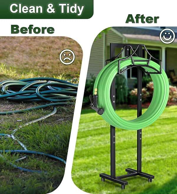 Garbuildman Garden Hose Holder With 4 Spikes, Freestanding Metal Hose Stand for Outdoor Garden, Detachable Hose Storage Rack for Lawn & Yard, Volcano Black - Image 3