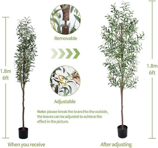 CETRD Artificial Olive Tree, 6FT Tall Faux Olive Trees 72in Outdoor Fake Potted Silk Plant with Trunk and Realistic 648 Leaves and 24 Fruits for Modern Office Home Decor Indoor(1pack) - Image 5