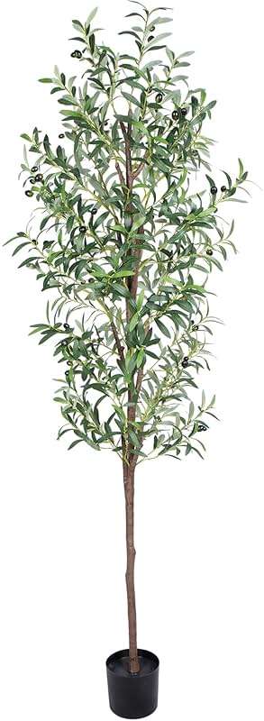 CETRD Artificial Olive Tree, 6FT Tall Faux Olive Trees 72in Outdoor Fake Potted Silk Plant with Trunk and Realistic 648 Leaves and 24 Fruits for Modern Office Home Decor Indoor(1pack) - Image 6