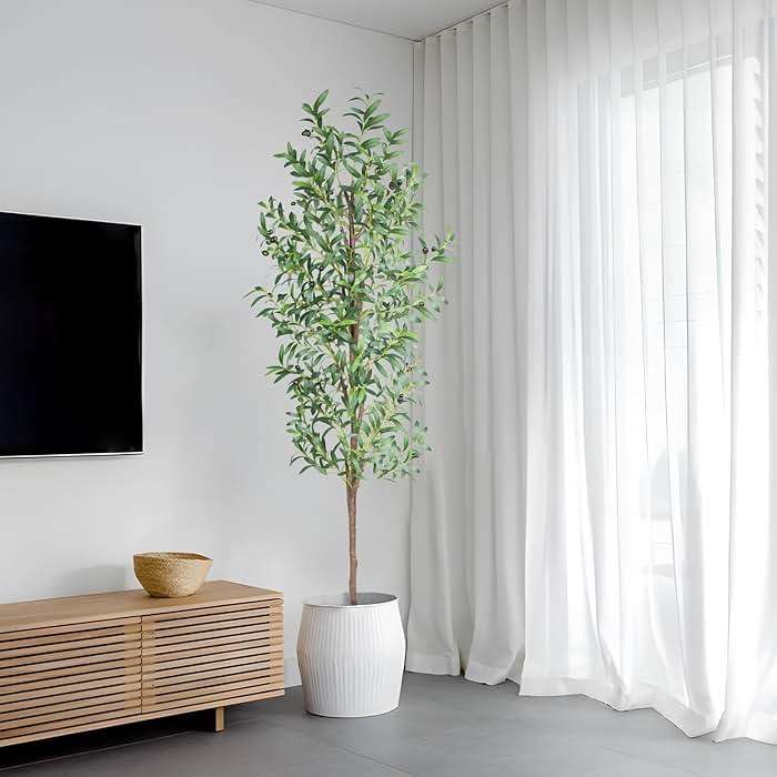 CETRD Artificial Olive Tree, 6FT Tall Faux Olive Trees 72in Outdoor Fake Potted Silk Plant with Trunk and Realistic 648 Leaves and 24 Fruits for Modern Office Home Decor Indoor(1pack) - Image 7