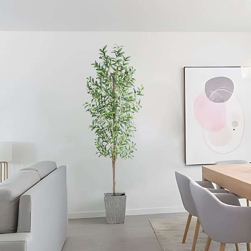 CETRD Artificial Olive Tree, 6FT Tall Faux Olive Trees 72in Outdoor Fake Potted Silk Plant with Trunk and Realistic 648 Leaves and 24 Fruits for Modern Office Home Decor Indoor(1pack) - Image 8