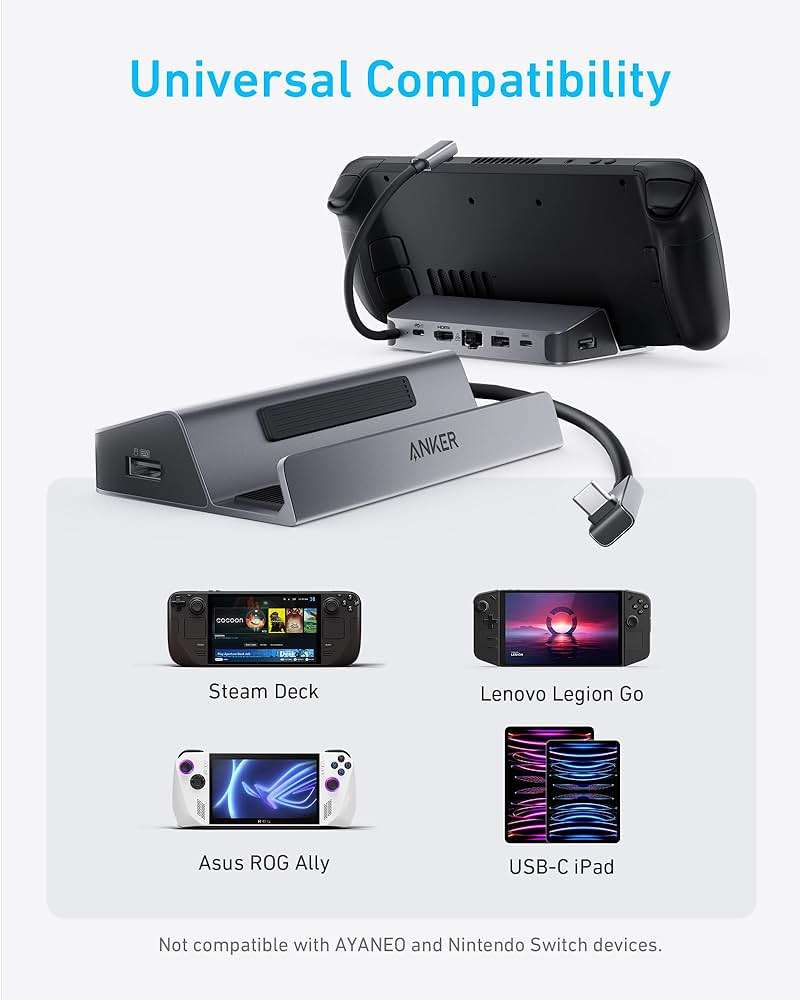 Anker Steam Deck Dock, Docking Station for Steam Deck (OLED)/ROG Ally/Legion Go, 6-in-1 USB C Hub with HDMI 4K@60Hz, 1Gbps Ethernet, 2 USB-A and 1 USB-C Port, 90W Fast Charging (Not for Rog Ally X) - Image 7