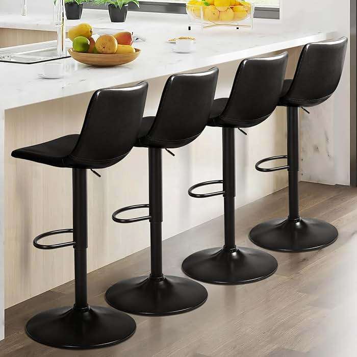 Lemebri Bar Stools Set of 4, Swivel Counter Height Barstools with Back, Adjustable PU Leather Bar Chair, Modern Armless Kitchen Island Stool, Black - Image 1