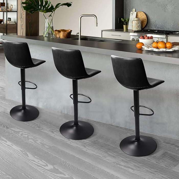 Lemebri Bar Stools Set of 4, Swivel Counter Height Barstools with Back, Adjustable PU Leather Bar Chair, Modern Armless Kitchen Island Stool, Black - Image 7