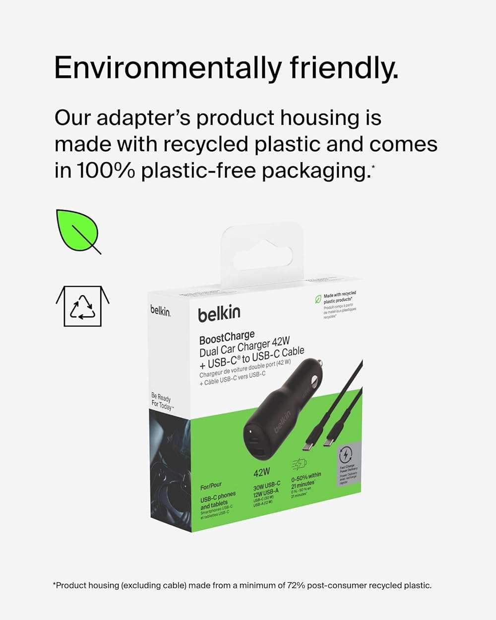 Belkin BoostCharge 42-Watt Dual Port Fast Car Charger w/30W USB-C & 12W USB-A Ports, USB-C to C Cable Included for iPhone 17, 17 Pro, Galaxy S26, S25, Pixel 10 & 9, Nintendo Switch 2 & More - Black - Image 6