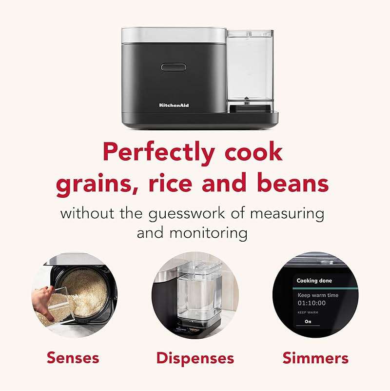 KitchenAid Grain and Rice Cooker 8 Cup with Automatically Sensing Integrated Scale + Water Tank, KGC3155, Black Matte - Image 3