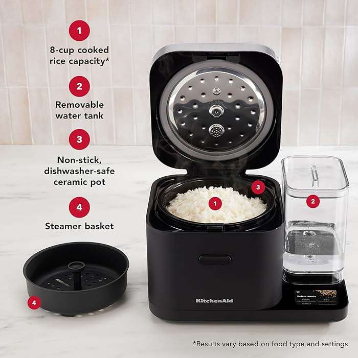 KitchenAid Grain and Rice Cooker 8 Cup with Automatically Sensing Integrated Scale + Water Tank, KGC3155, Black Matte - Image 7