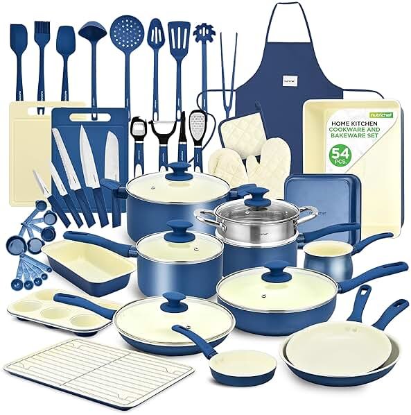 Nutrichef 54 Piece Professional Grade Complete Home Kitchen Cookware Set, Ceramic Non-Stick Bakeware, Pot and Pans Kit, Cool-Touch Handles, Safe for Gas, Electric, Induction Cooktops, Easy Clean - Product Image