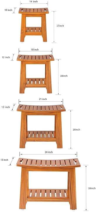 14" Compact Teak Shower Stool with Shelf & Handle - Waterproof, Non-Slip Bath Bench for Small Bathrooms/Outdoor Use, 300 lbs Capacity (Patented) - Image 9