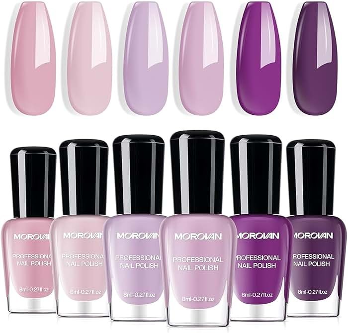 Morovan Nail Polish Set Fingernail: Lilac Light Purple Quick Dry Nail Polish Kit 0.25oz Lavender Regular Pack Glossy Halloween Finger Nail Gifts for Women Girls - Product Image