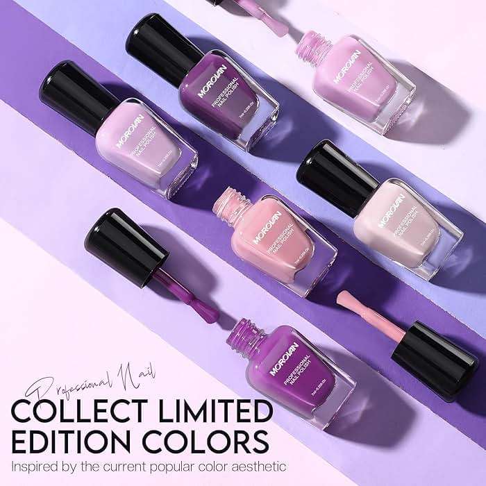 Morovan Nail Polish Set Fingernail: Lilac Light Purple Quick Dry Nail Polish Kit 0.25oz Lavender Regular Pack Glossy Halloween Finger Nail Gifts for Women Girls - Image 3