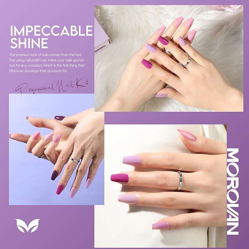 Morovan Nail Polish Set Fingernail: Lilac Light Purple Quick Dry Nail Polish Kit 0.25oz Lavender Regular Pack Glossy Halloween Finger Nail Gifts for Women Girls - Image 8