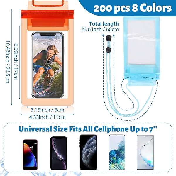 Shinylin 200 Pcs Universal Waterproof Phone Pouch Bulk Waterproof Cellphone Case Underwater Snorkeling Dry Bag Case Lanyard Clear Phone Protector for Beach Swimming Floating, 6.69 x 3.15 Inch - Image 2