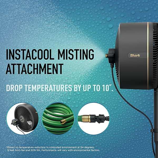 Shark FlexBreeze Fan, Indoor & Outdoor Oscillating Cooling Fan, Floor & Tabletop, Portable Cordless & Corded, Bedroom, Office & Patio Fan, InstaCool Misting Attachment & Remote, Grey, FA222 - Image 16