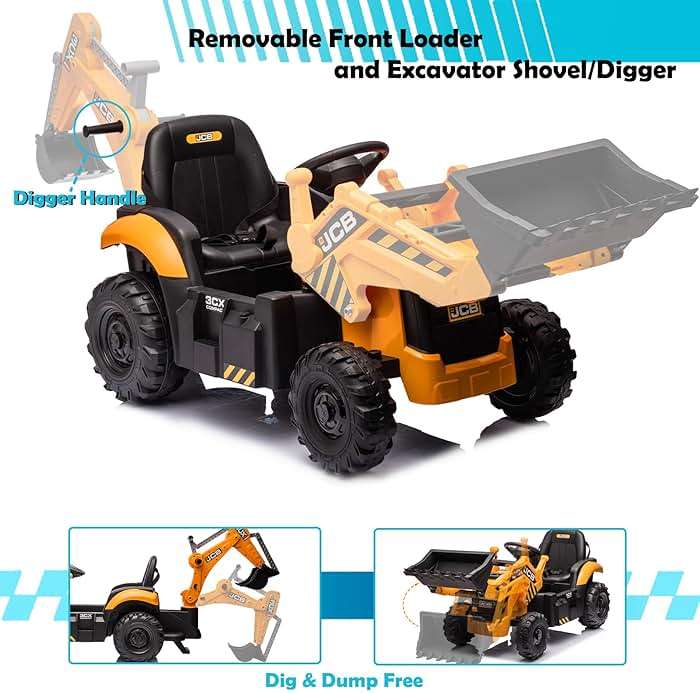 NEECHIPRO 24V 3 in 1 Ride on Tractor, Excavator & Bulldozer for Kids, Licensed JCB Electric Vehicle w/Remote Control, Front Loader Shovel, Digger, 400W Motor Battery Powered Ride on Car (Yellow) - Image 7