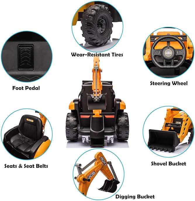 NEECHIPRO 24V 3 in 1 Ride on Tractor, Excavator & Bulldozer for Kids, Licensed JCB Electric Vehicle w/Remote Control, Front Loader Shovel, Digger, 400W Motor Battery Powered Ride on Car (Yellow) - Image 8