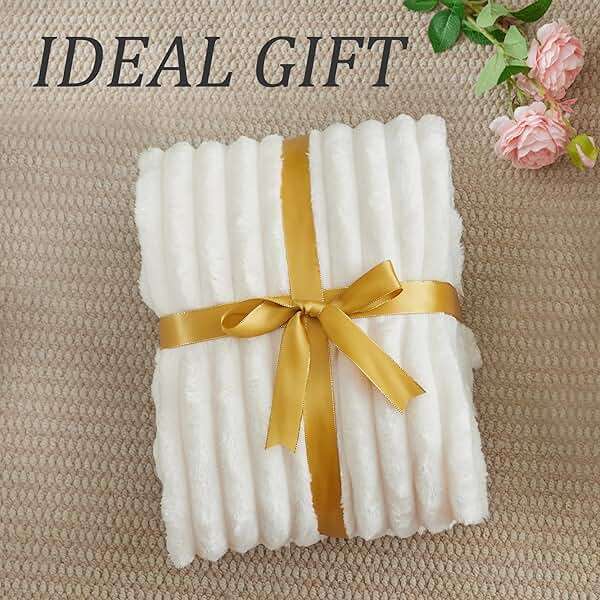 BEDELITE Fleece Throw Blanket for Couch - 300GSM Soft & Warm Fluffy Cream White Blanket, Decorative and Giftable Striped Blankets for Women, Men, 50"x60" - Image 6