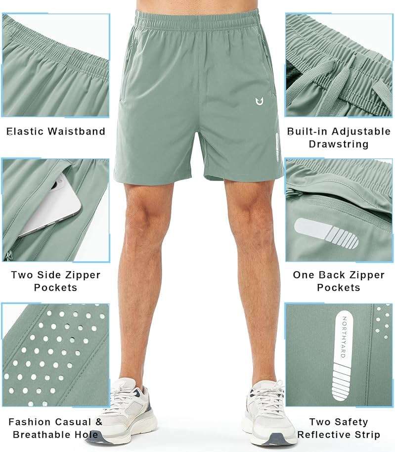 NORTHYARD Men's Athletic Running Shorts Gym Workout 7"/9"/5" Quick Dry Lightweight Sports Basketball Tennis 3 Zipper Pockets - Image 3
