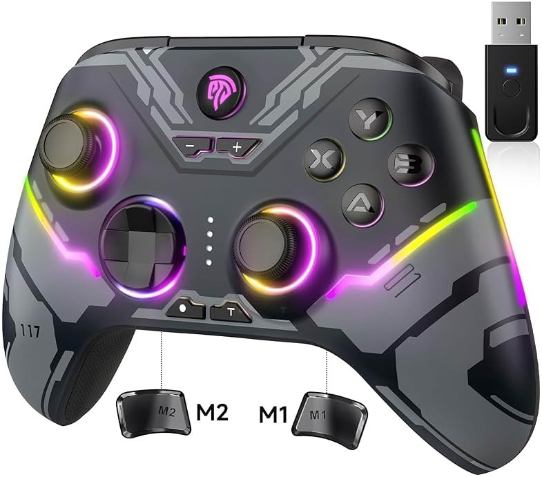 EasySMX X15 Wireless PC Controller with Hall Effect Joysticks & Triggers, RGB Lighting, 2 Back Buttons, 1000mAh Battery, Bluetooth Game Controller for Windows PC, Steam, Switch & Android - Product Image