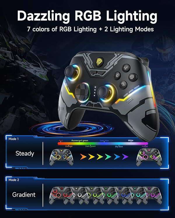 EasySMX X15 Wireless PC Controller with Hall Effect Joysticks & Triggers, RGB Lighting, 2 Back Buttons, 1000mAh Battery, Bluetooth Game Controller for Windows PC, Steam, Switch & Android - Image 2