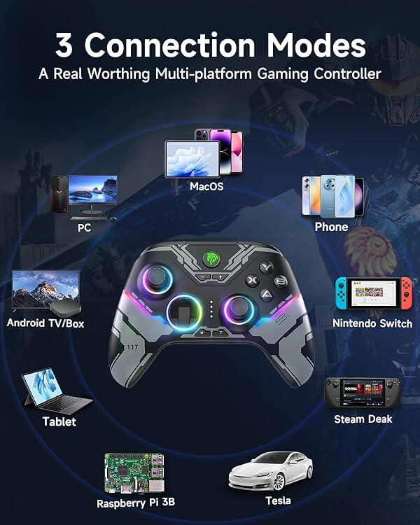 EasySMX X15 Wireless PC Controller with Hall Effect Joysticks & Triggers, RGB Lighting, 2 Back Buttons, 1000mAh Battery, Bluetooth Game Controller for Windows PC, Steam, Switch & Android - Image 3