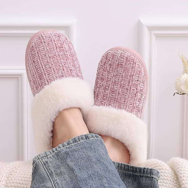 Evshine Warm Knit House Slippers for Women Comfy Wool-Like Lined Chenille Slippers with Memory Foam and Indoor Outdoor Soles - Image 2