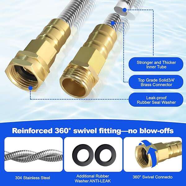 Holldoor Metal Garden Hose 50 ft – 304 Stainless Steel Water Hose with Nozzle Sprayer, Garden Hoses Flexible, Lightweight, No Kink, Heavy Duty for Outdoor (50 ft) - Image 4