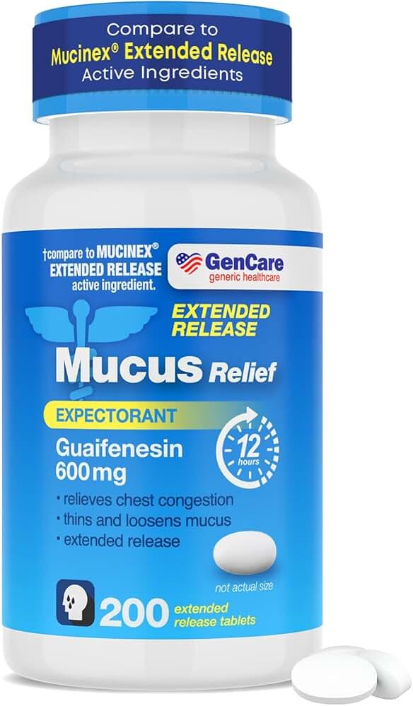 GenCare - Mucus Relief Guaifenesin 600mg (200 Tablets) Mucus Relief Expectorant for Congestion & Cough - Extended Release Tablets for Immediate & Lasting Relief - Product Image