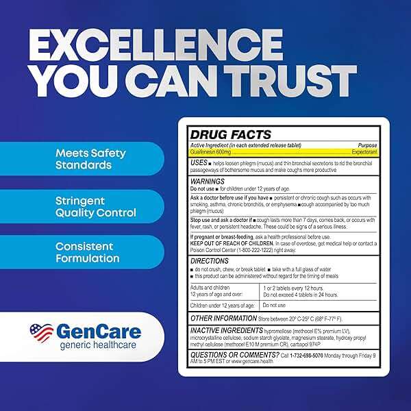 GenCare - Mucus Relief Guaifenesin 600mg (200 Tablets) Mucus Relief Expectorant for Congestion & Cough - Extended Release Tablets for Immediate & Lasting Relief - Image 6