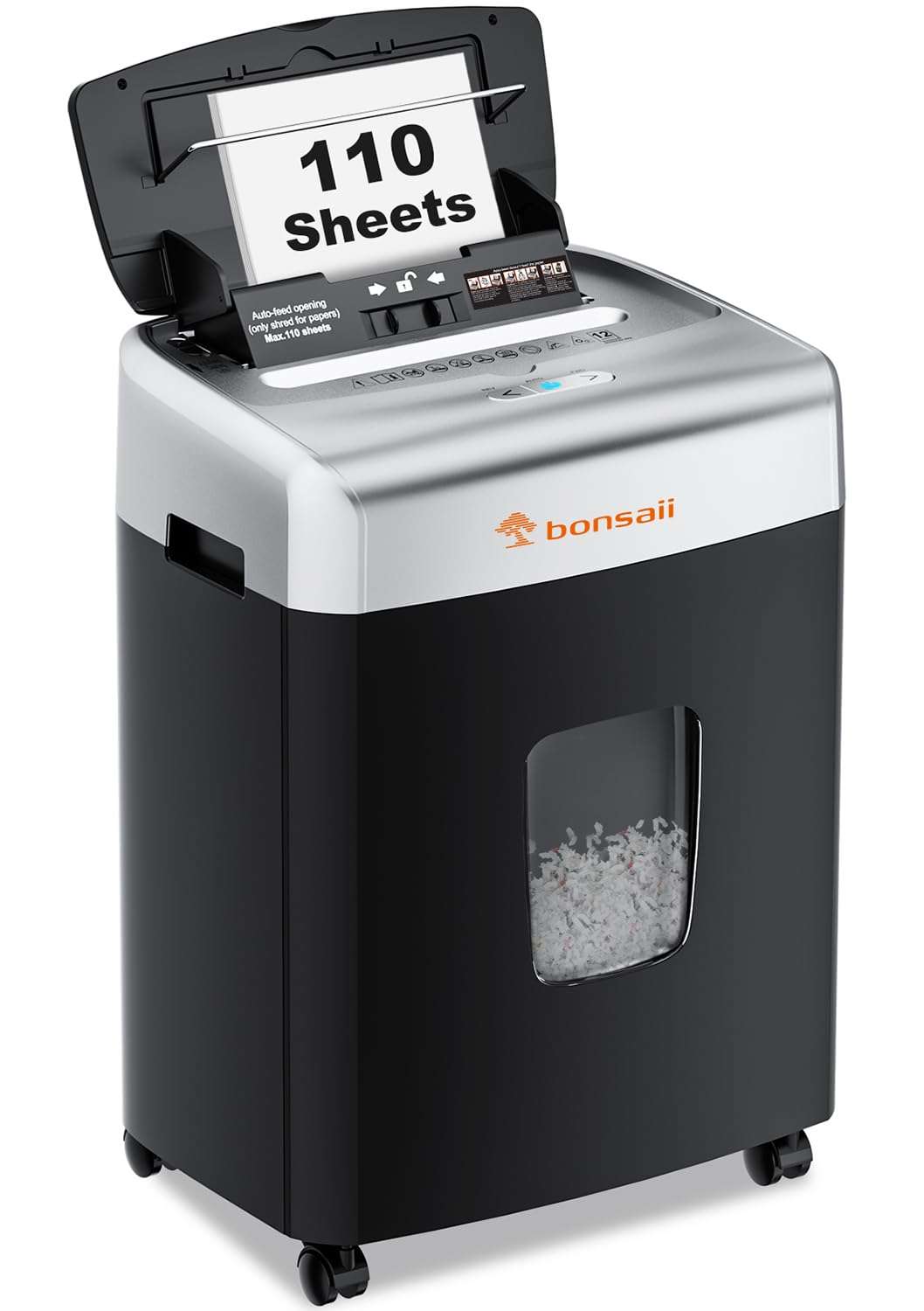 Bonsaii Paper Shredder for Office, 120-Sheet Autofeed Heavy Duty Shredder for Home Office Use, 30 Minutes/Micro Cut/P-4 High Security Level/6 Gallon Large Bin - Image 1