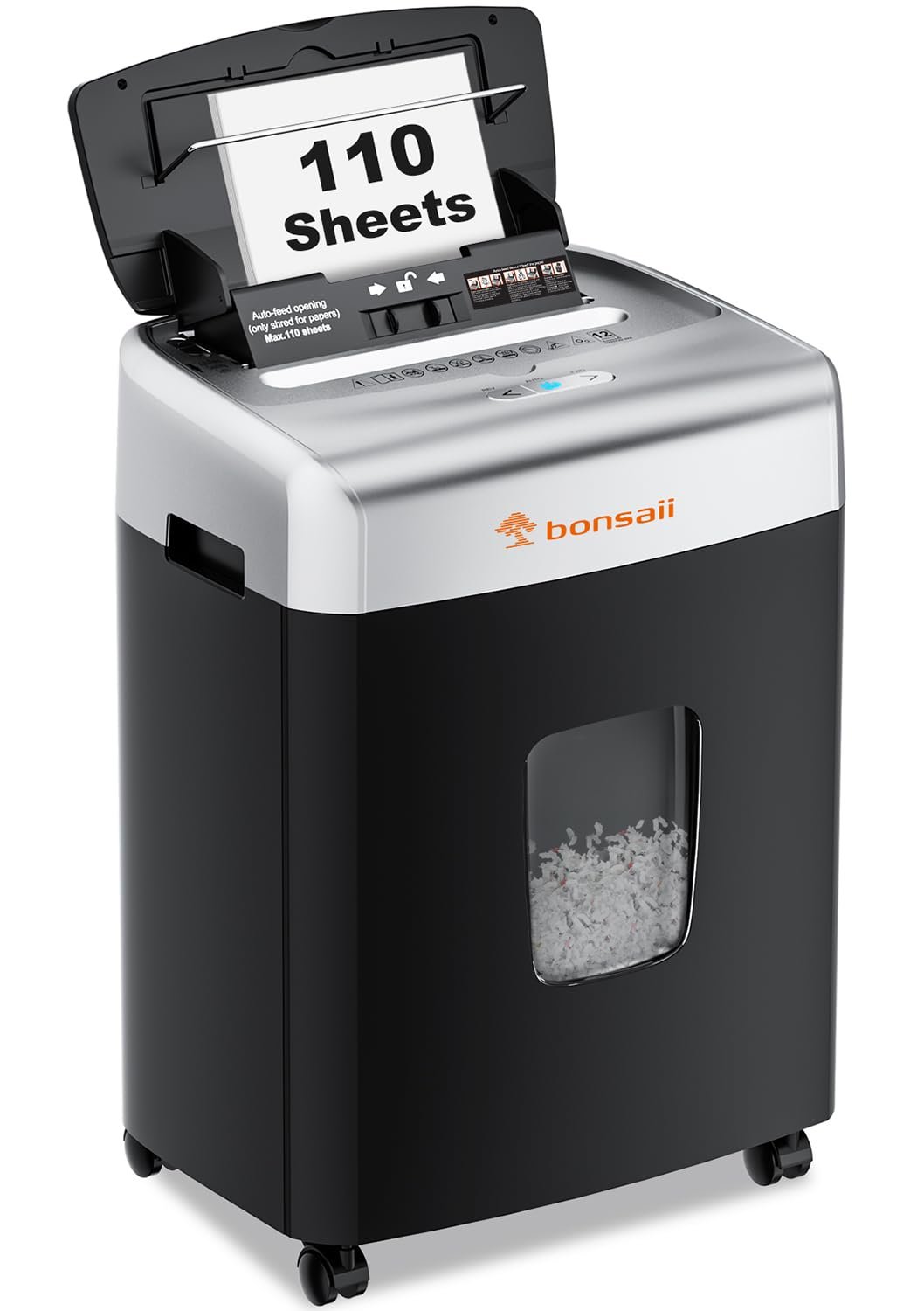Bonsaii Paper Shredder for Office, 120-Sheet Autofeed Heavy Duty Shredder for Home Office Use, 30 Minutes/Micro Cut/P-4 High Security Level/6 Gallon Large Bin - Product Image