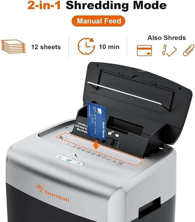 Bonsaii Paper Shredder for Office, 120-Sheet Autofeed Heavy Duty Shredder for Home Office Use, 30 Minutes/Micro Cut/P-4 High Security Level/6 Gallon Large Bin - Image 3