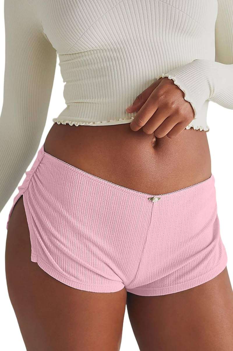 FaroDor Cute Micro Pajamas Shorts for Women Low Rise Side Slit Ruched Lounge Shorts Pj Bottoms - Image 1