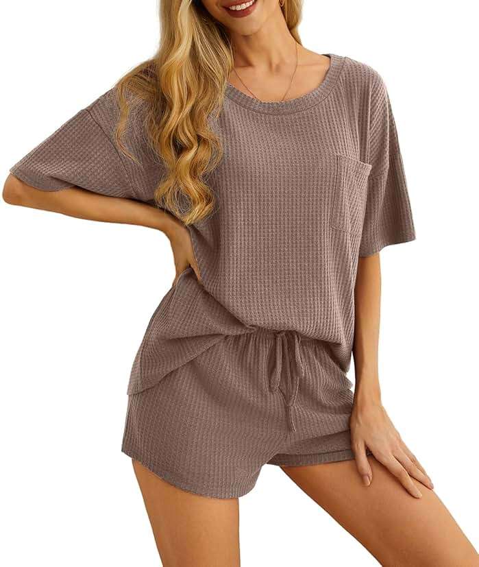 PrinStory Pajamas Set for Women Waffle Knit Lounge Set 2 Piece Outfits Loungewear Sweatsuit with Pockets - Image 2