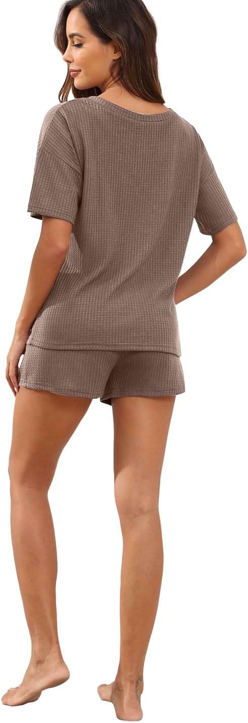 PrinStory Pajamas Set for Women Waffle Knit Lounge Set 2 Piece Outfits Loungewear Sweatsuit with Pockets - Image 6