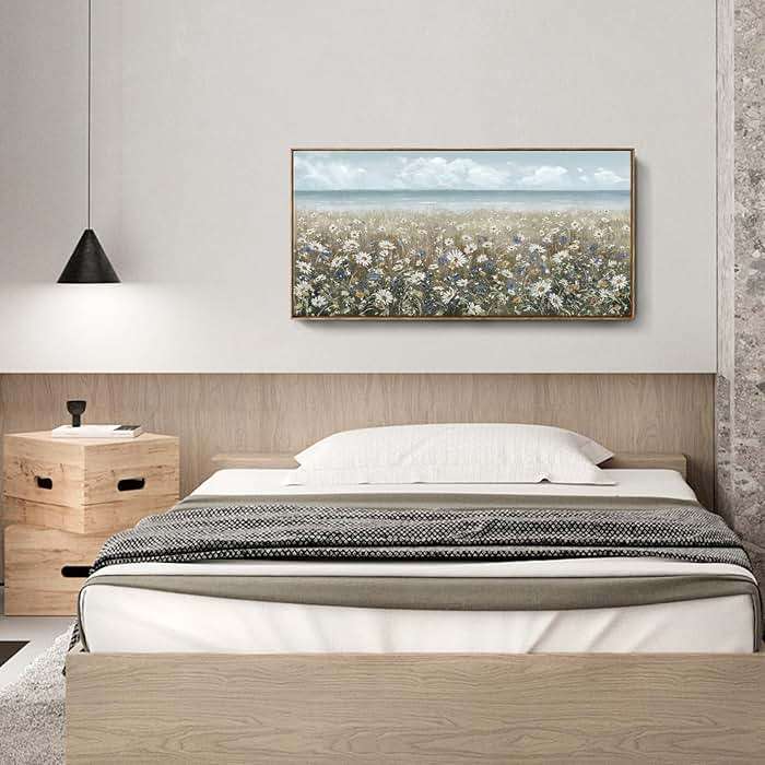 amatop Large Wall Art for Living Room Framed Boho Beach Coastal Floral Ocean Wall Picture Farmhouse Daisy Flower Sea Canvas Print Nautical Neutral Vintage Warm Artwork Home Bedroom Office Decor 48x24 - Image 8